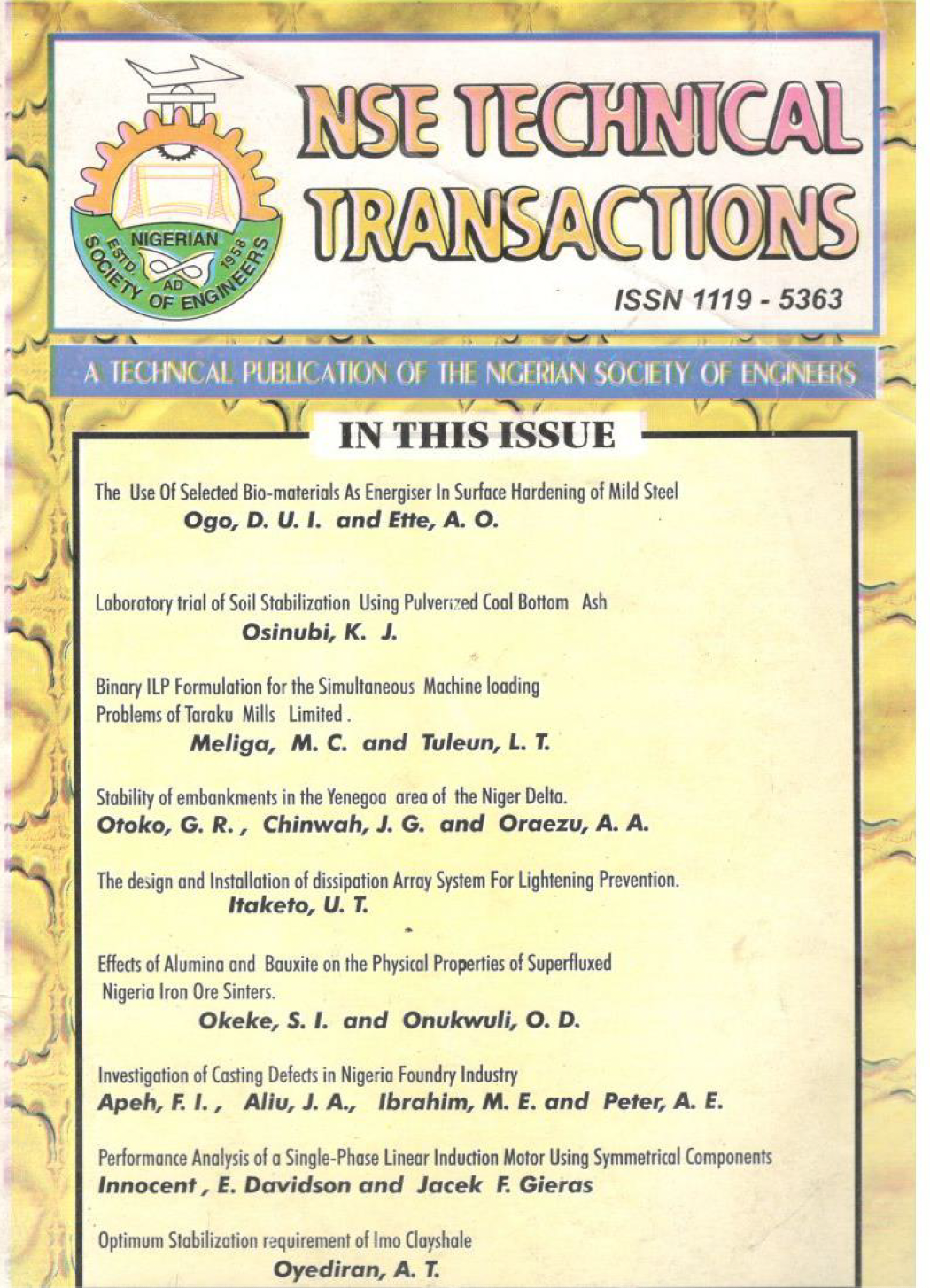 					View Vol. 35 No. 4 (2000): NSE TECHNICAL TRANSACTION JOURNAL (NSE TT-J)
				
